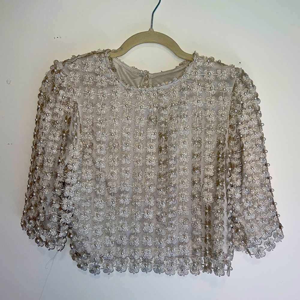Tan / cream / ivory and pearl top . Bridal top - VICI